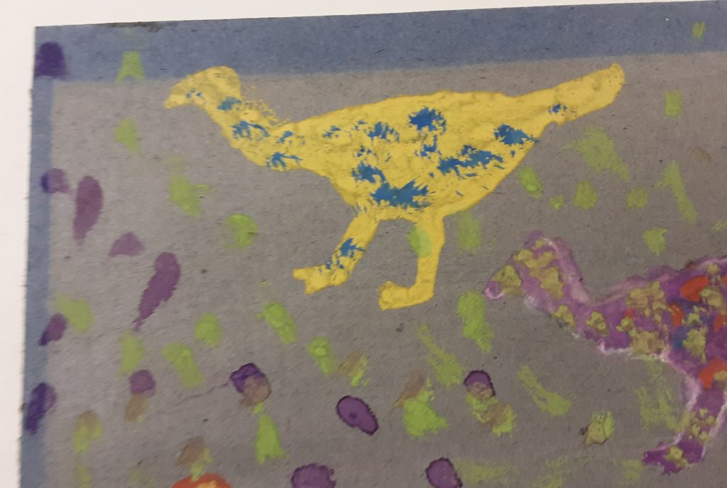 Repeat Pattern by S.U.M. Student, Girl of 8 (Nigerian), Mid-20th century, Tempera on Paper, Gift of the Harmon Foundation, Hampton University Museum, 67.251. Overall (left) and upper proper right corner detail (right).